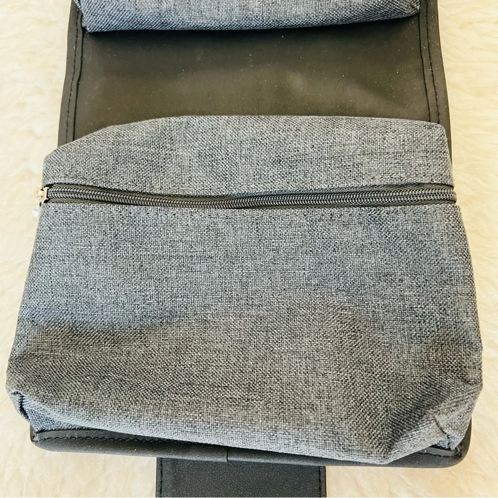 Bvlgari Parfume Black Leather Gray Canvas Bifold Cosmetic Novelty Pouch Case